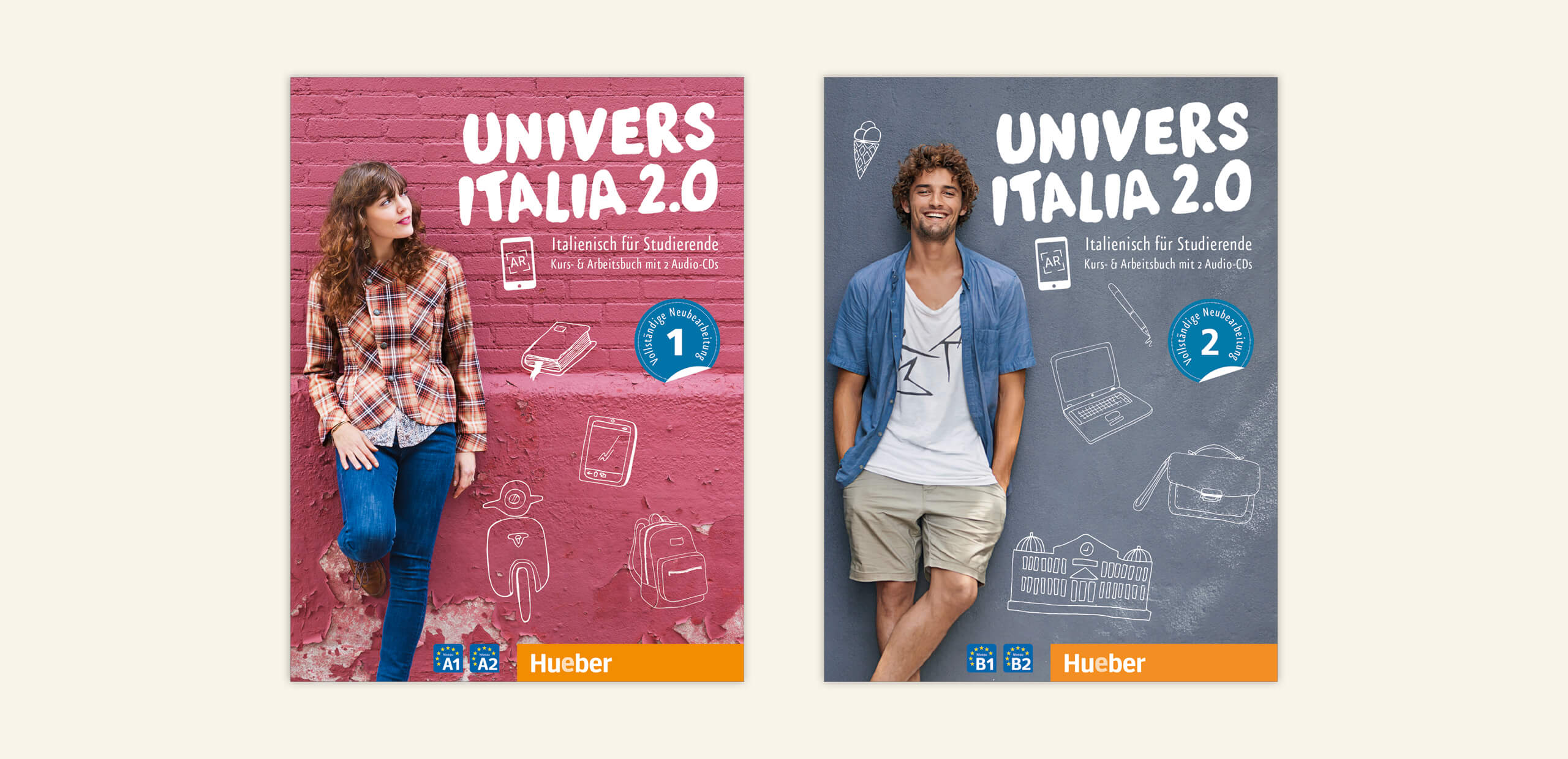 Cover der Lehrwerk Universitalia 2.0, Hueber Verlag, Designagentur Sieveking München
