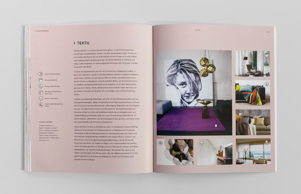 Buchansicht der Imagebroschüre, Designfunktion, Editorial Design, Konzeption, Design, Projektmanagement, Sieveking Agentur München