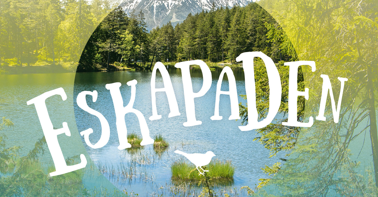 Gestaltungselemente eines Covers der Buchreihe mit Foto, Schriftzug „Eskapaden“ und grafischem Element