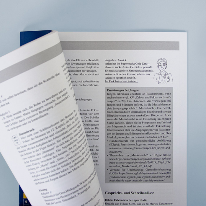 Geöffnetes Heft aus der Reihe Materialien und Kopiervorlagen zur Klassenlektüre