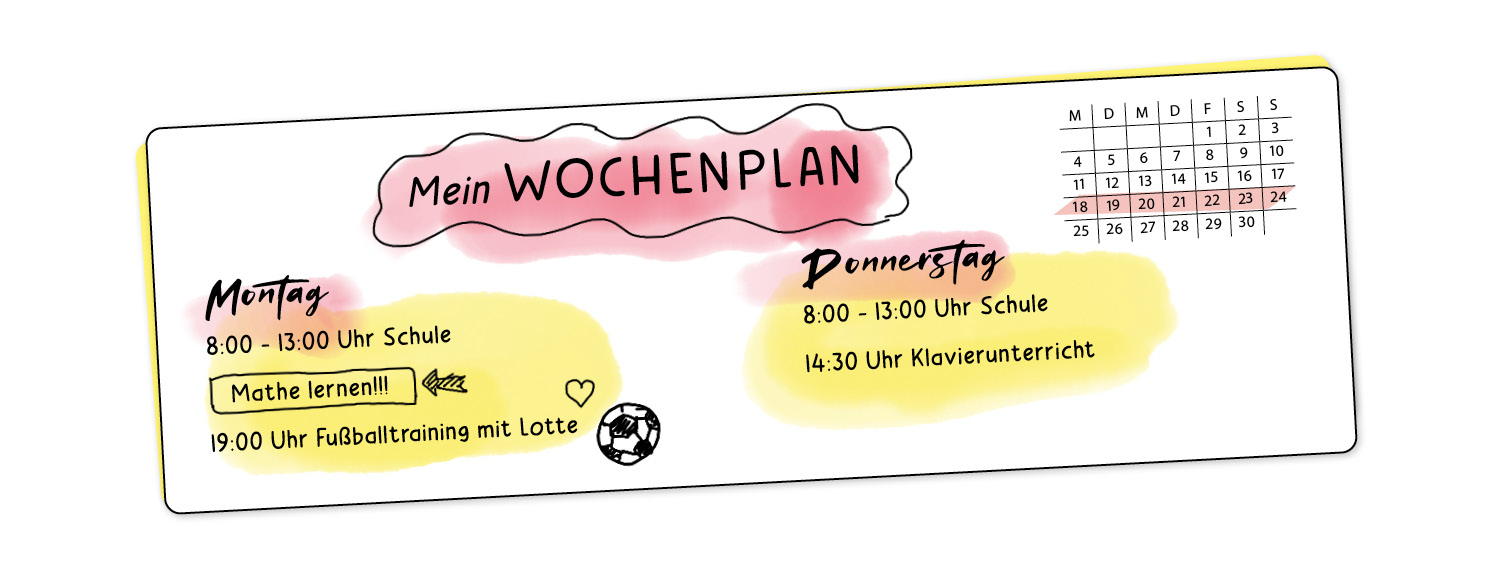 Illustration eines Wochenplans in Gefällt mir