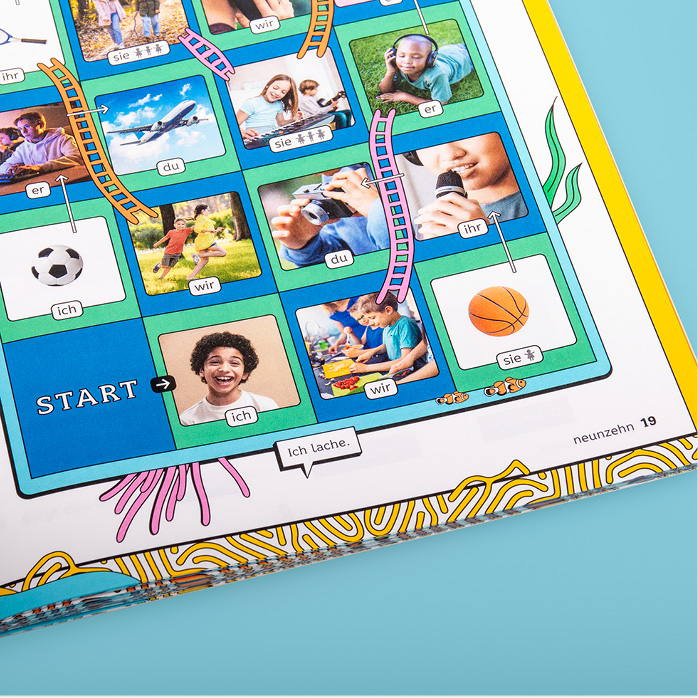 Illustriertes Spiel zur Grammatikwiederholung in Atlantia